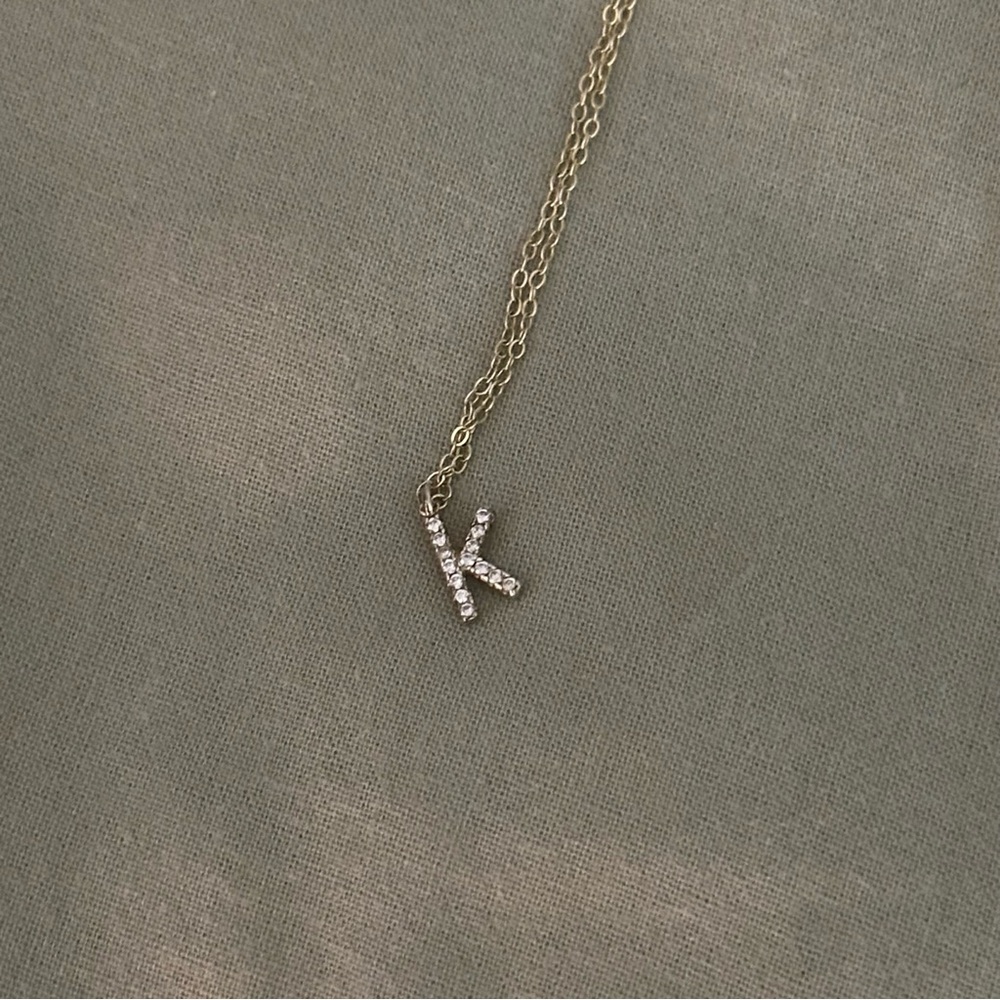 Gold Initial 'K' Necklace with Crystals